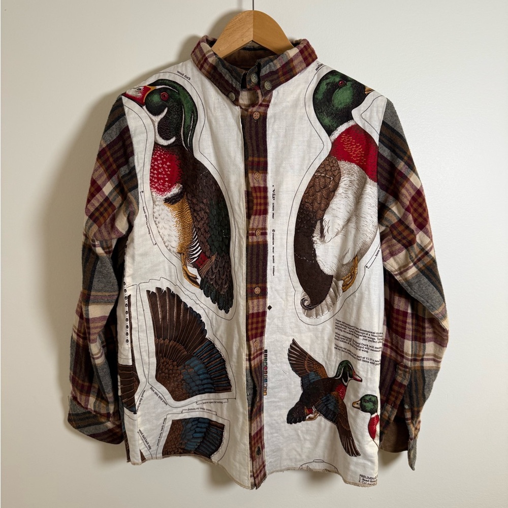 Men's Upcycled Plaid and Duck Print Shirt